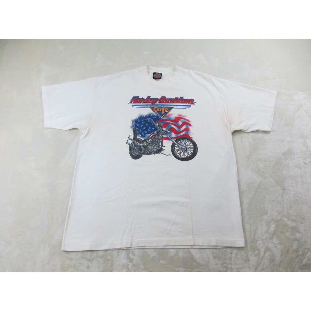 VINTAGE Harley Davidson Shirt Mens Extra Large White‎ New York Cafe 90s*